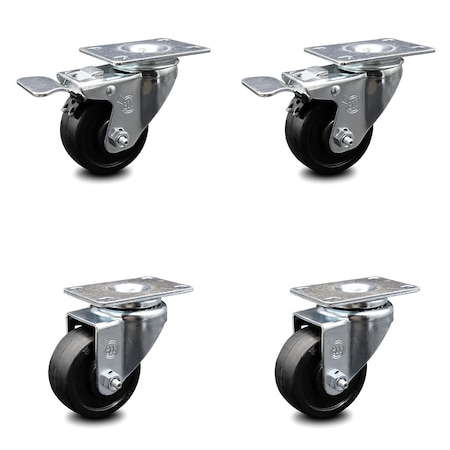 Service Caster 3.5 Inch Soft Rubber Wheel Swivel Top Plate Caster Total Lock Brakes SCC, 2PK SCC-TTL20S3514-SRS-2-S-2
